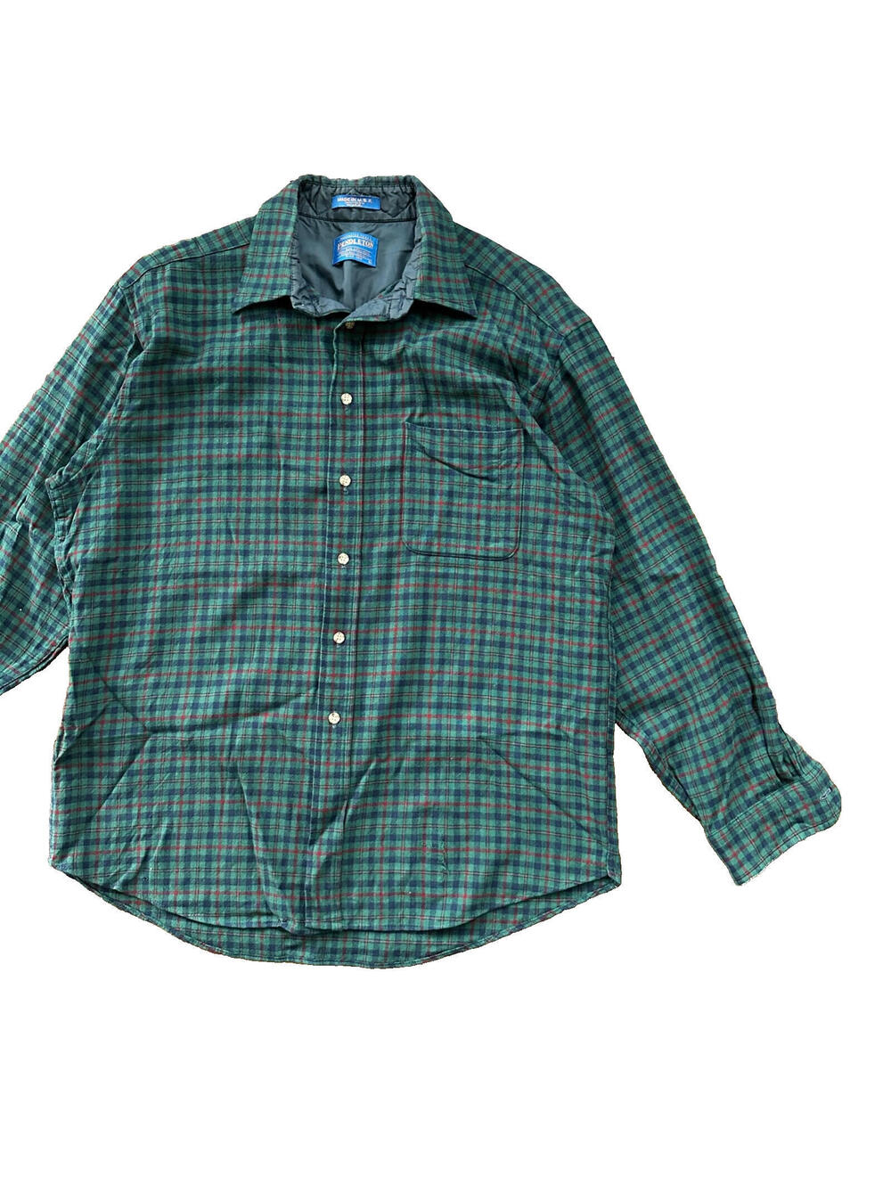 VTG Pendleton Mens Virgin Wool Button Up Shirt Plaid Size L Made in USA Big Hole